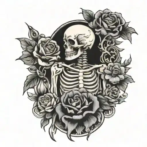 death, flowers, stoicism growth pain ocean love tattoo design idea