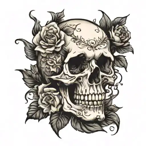 skull, flowers, stoicism subtly incorporated tattoo design idea