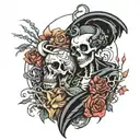 death, flowers, stoicism growth pain ocean love tattoo design idea