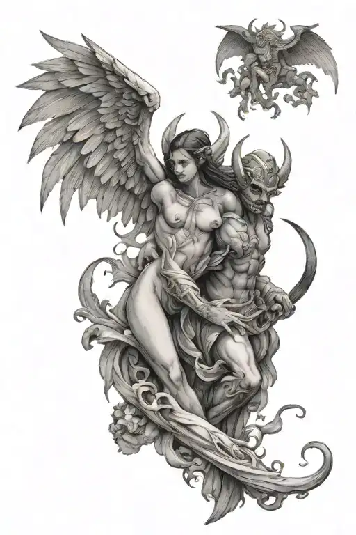angel vs demon tattoo design idea