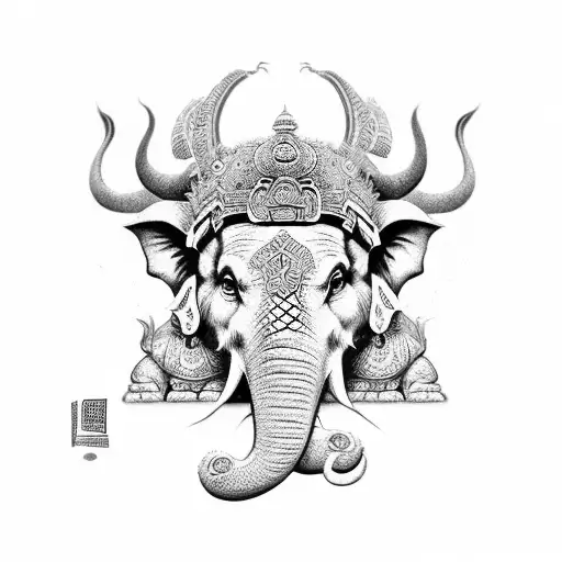 Cai shen and ganesha tattoo one next to the other tattoo design idea