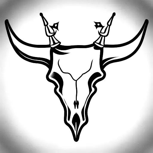 bull skull with crown on one horn tattoo design idea