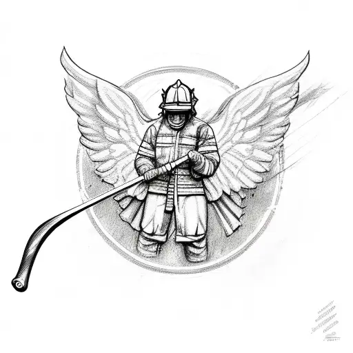 A guardian angel holding a firefighter axe tattoo design idea