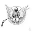 A guardian angel holding a firefighter axe tattoo design idea