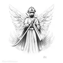 A guardian angel holding a firefighter axe tattoo design idea