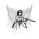 A guardian angel holding a firefighter axe tattoo design idea