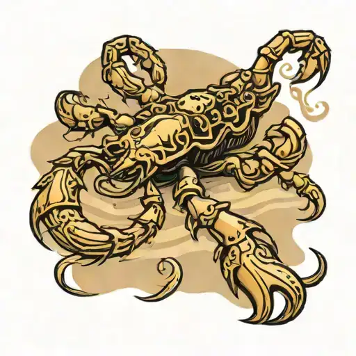 emperor scorpion on sand with smoke skulls tattoo design idea