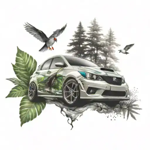 jdm cars racing  nature scene tattoo design idea