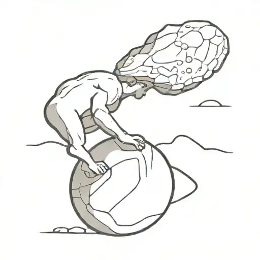 A minimalist representation of Sisyphus pushing a boulder up a hill, symbolizing the struggle and perseverance in the myth tattoo design idea
