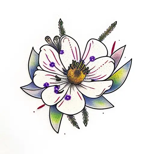 wildflower bouquet with one Pacific dogwood, one western red lilly, and two pasque flower tattoo design idea