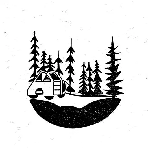 nature forest road trip tattoo design idea