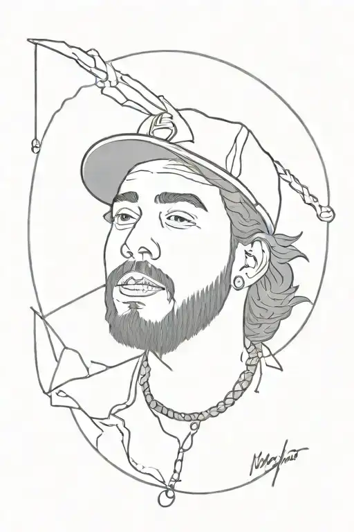 Fenway park and post malone portrait tattoo design idea