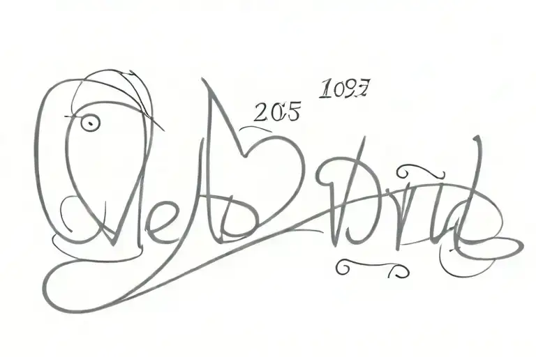 Date of birth 1365/05/05with heart and name vahid tattoo design idea