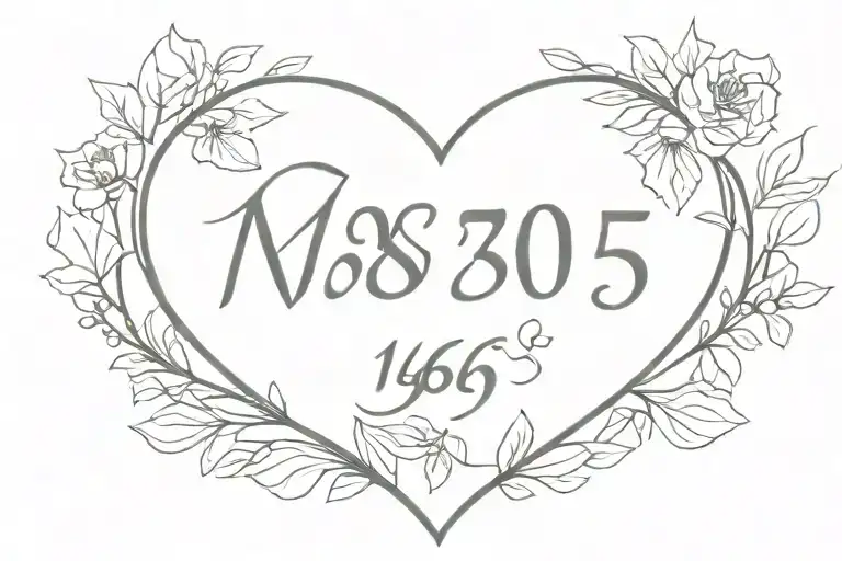 Date of birth 1365/06/05 and heart tattoo design idea