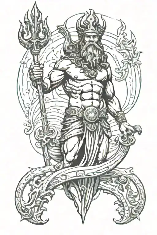 Poseidon holding a trident tattoo design idea