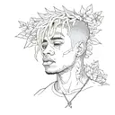 Sketch a portrait of Xxxtentacion surrounded by flowers tattoo design idea