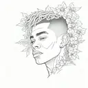 Sketch a portrait of Xxxtentacion surrounded by flowers tattoo design idea