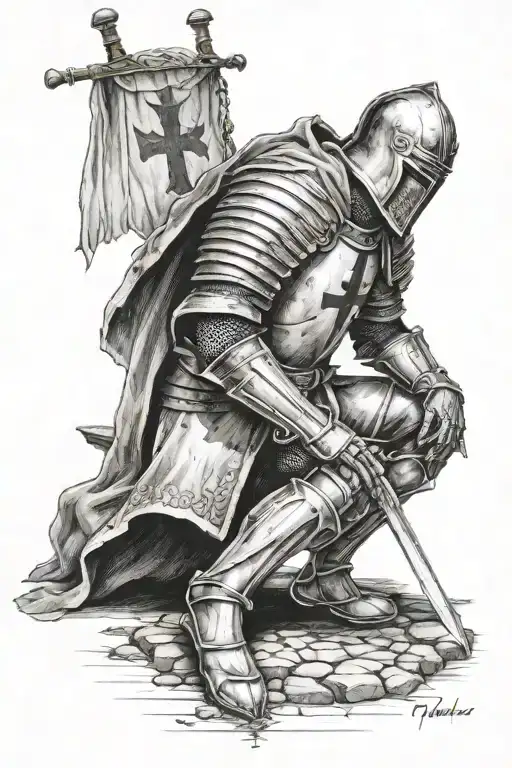 Templar knight kneeling tattoo design idea