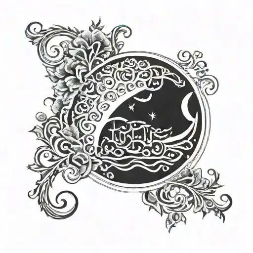 Incorporate a detailed lunar eclipse into the design, with intricate Farsi calligraphy written inside the moon tattoo design idea