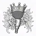 microphone + crown hanging tattoo design idea