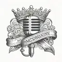 microphone + crown hanging tattoo design idea