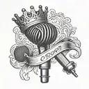 microphone + crown hanging tattoo design idea