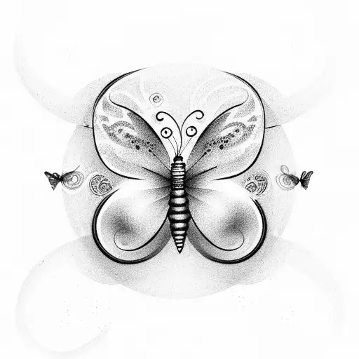 Infinity symbol with the word always embedded in it. A small group of butterflies at one end of the symbol with 2 butter tattoo design idea