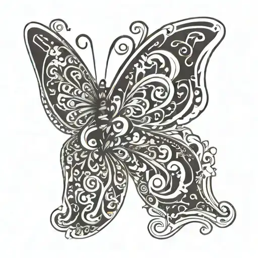 A stylized butterfly with the number 143 integrated into the body tattoo design idea