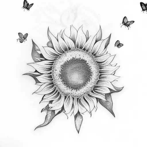 sunflowers and butterflies  tattoo design idea