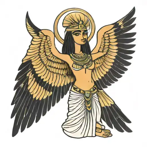 Isis (ancient Egyptian figure) with open wings from front view. tattoo design idea
