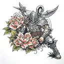 Warrior in a garden scene tattoo design idea