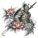 Warrior in a garden scene tattoo design idea
