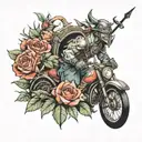 Warrior in a garden scene tattoo design idea