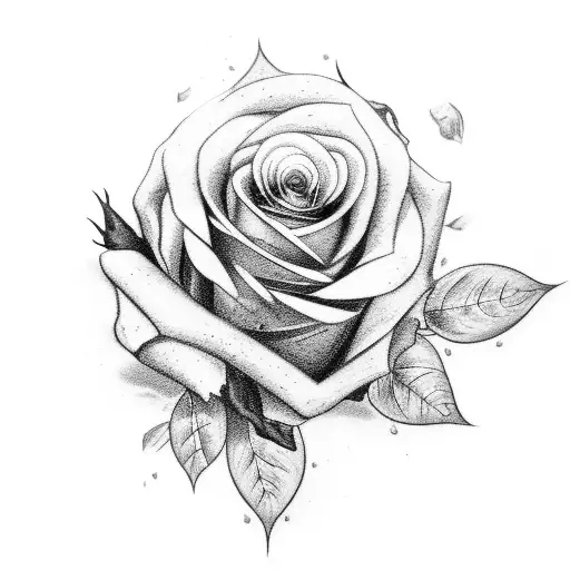 a broken heart laying on leafs of roses  tattoo design idea