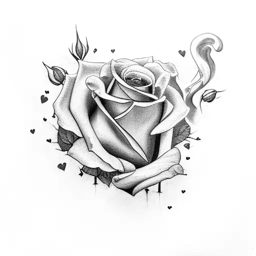 a broken heart laying on roses  tattoo design idea