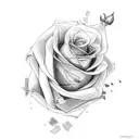 a broken heart laying on roses  tattoo design idea