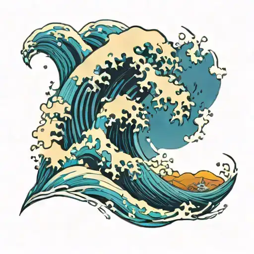 tsunami wave crashing tattoo design idea
