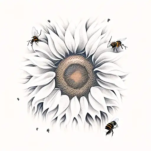 sunflower with honey bee tattoo design idea