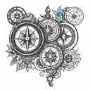 compass and aquarius and virgo and taurus and travel heart line tattoo design idea