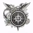 compass and aquarius and virgo and taurus and travel heart line tattoo design idea