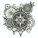 compass and aquarius and virgo and taurus and travel heart line tattoo design idea