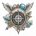 compass and aquarius and virgo and taurus and travel heart line tattoo design idea
