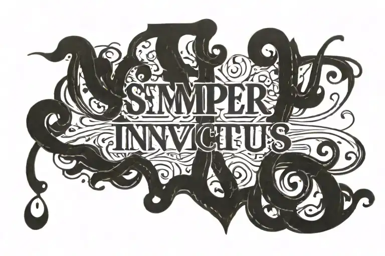 the words semper invictus in a cool font tattoo design idea