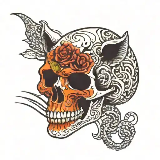 rat to cat skull tattoo design idea