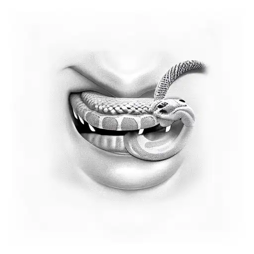 snake coming out of persons lips tattoo design idea