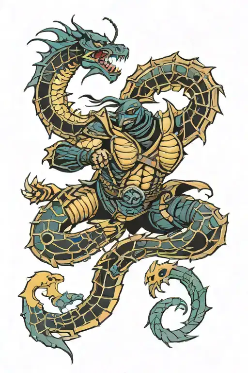 mortal kombat scorpion and 1991 and 52 hz whale and persian ancient  tattoo design idea