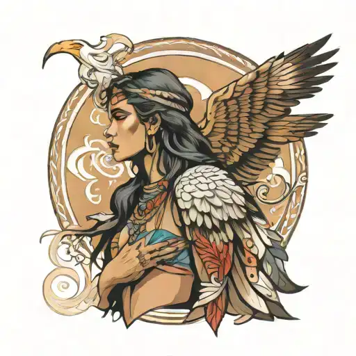 eagle woman posing tattoo design idea
