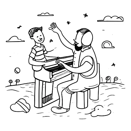 A sketch of a father and child playing piano together at a summer party tattoo design idea
