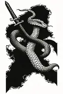 snake and sword wrapped round tattoo design idea