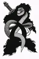 snake and sword wrapped round tattoo design idea
